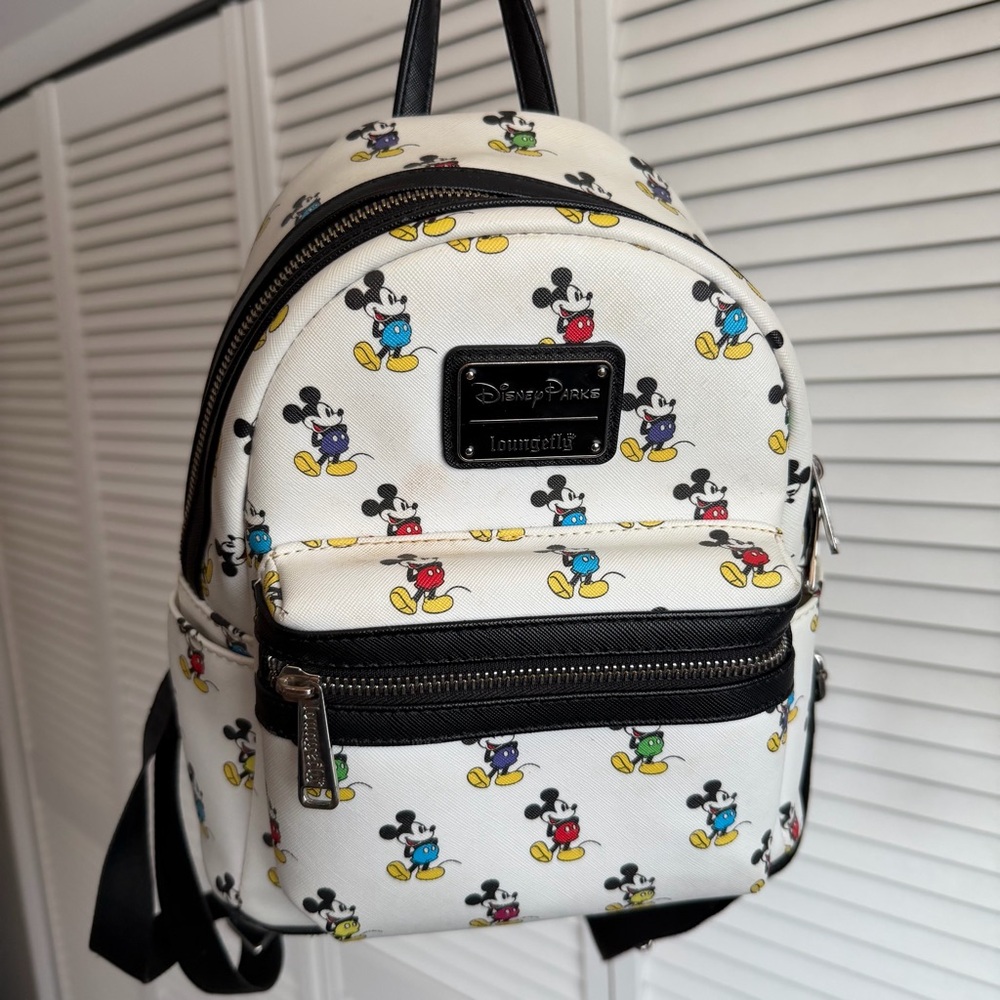 Loungefly Disney Parks Mini Backpack — White with Multicolor Mickey Print
